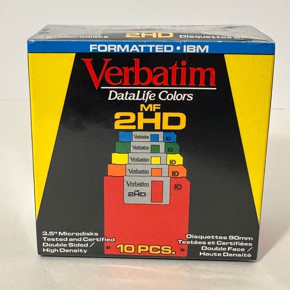 Verbatim Datalife Colors MF 2HD 3.5” Floppy Disks 10 Pack Vintage 1994